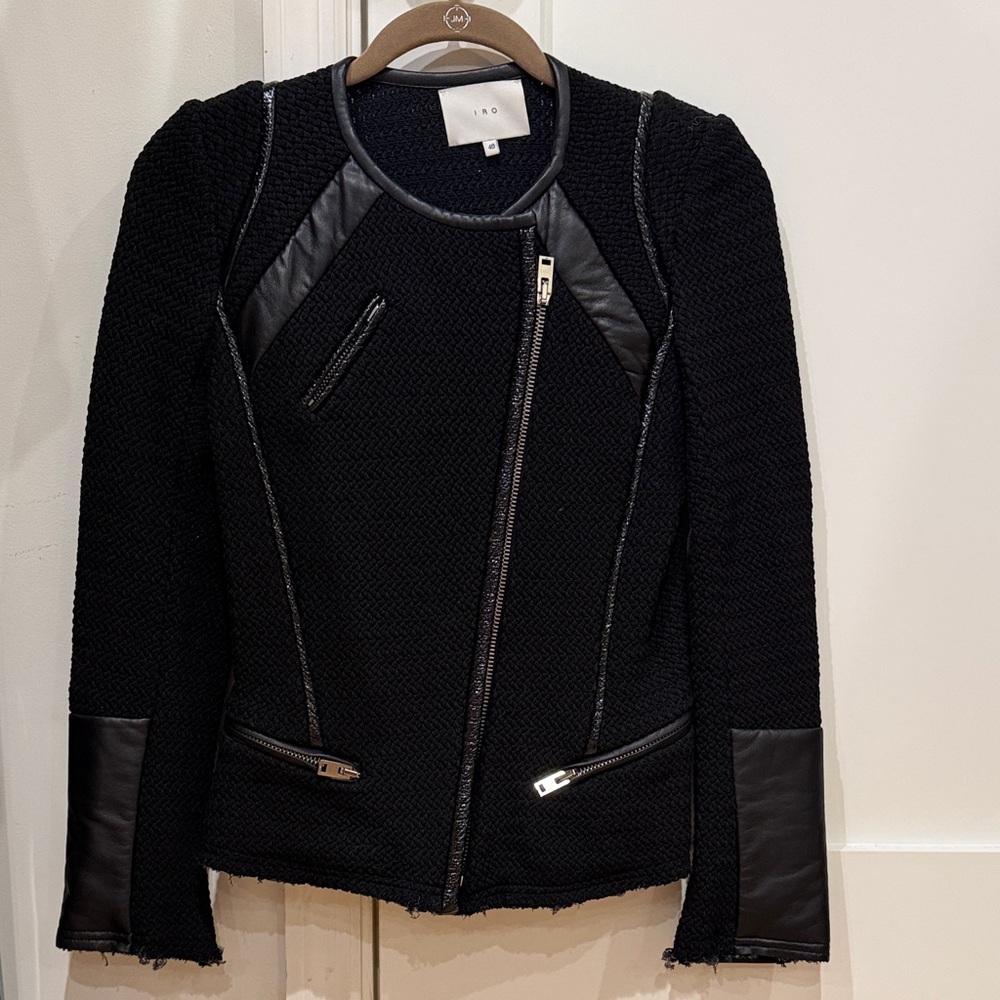 IRO Black Textured Blazer with Leather Accents
